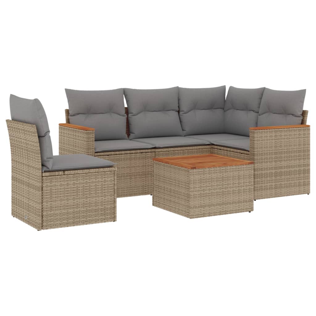 6-delige Loungeset met kussens poly rattan gemengd beige is nu te koop bij PeponiXL, paradijselijk wonen!