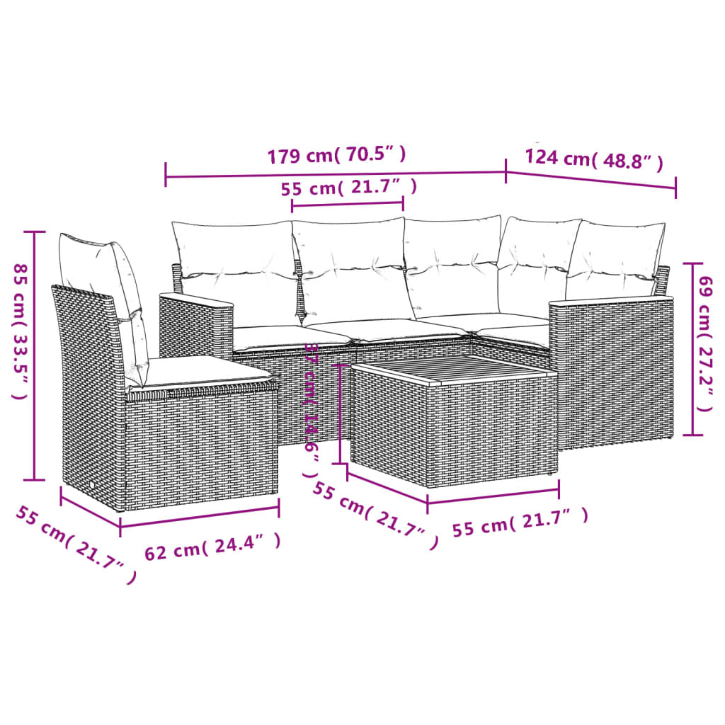 6-delige Loungeset met kussens poly rattan gemengd beige is nu te koop bij PeponiXL, paradijselijk wonen!