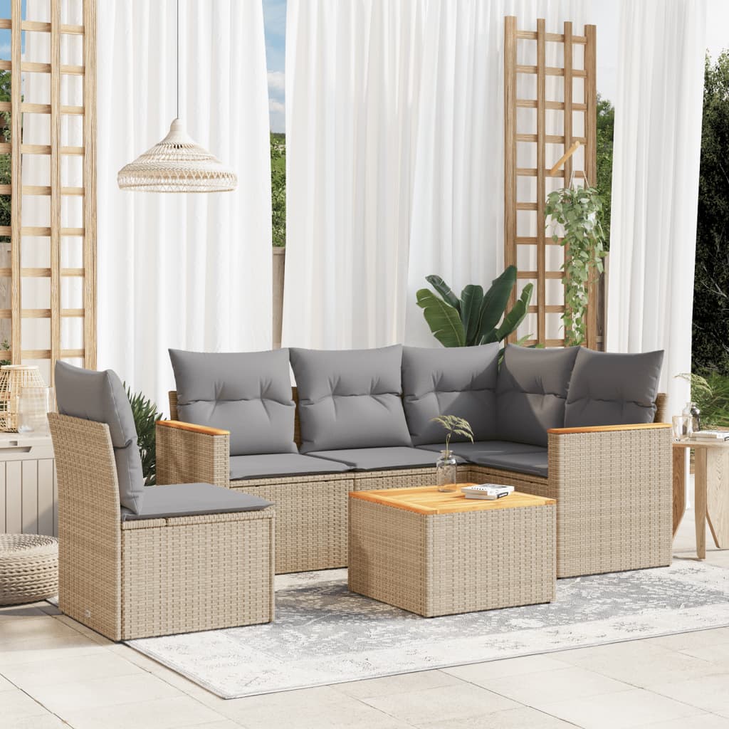 6-delige Loungeset met kussens poly rattan gemengd beige is nu te koop bij PeponiXL, paradijselijk wonen!