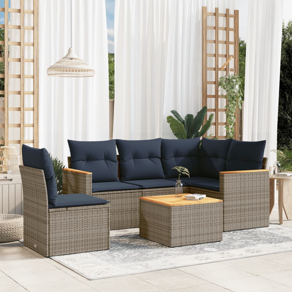 6-delige tuinbankset met kussens, grijs polyrotan is nu te koop bij PeponiXL, paradijselijk wonen!
