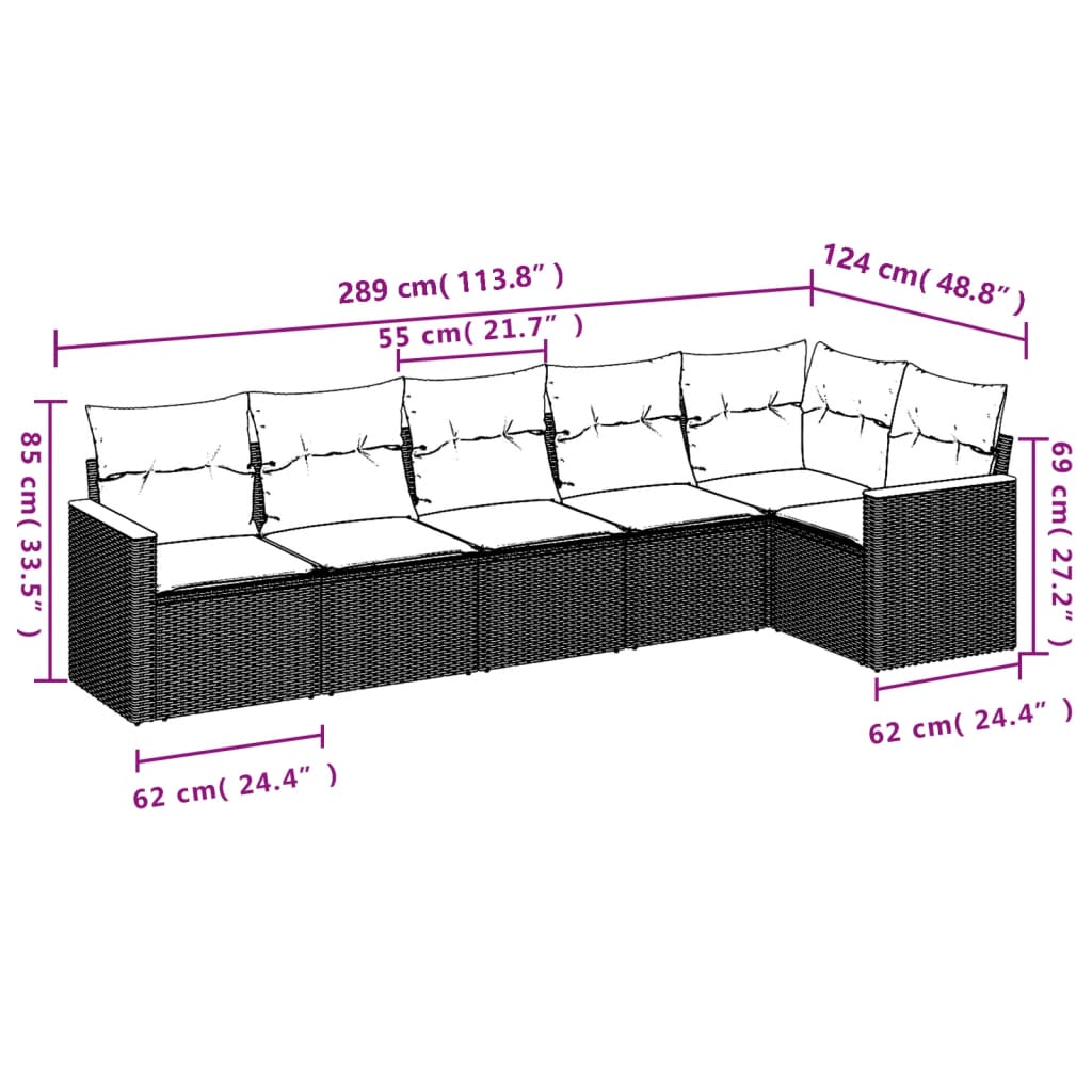 6-delige Loungeset met kussens poly rattan zwart is nu te koop bij PeponiXL, paradijselijk wonen!