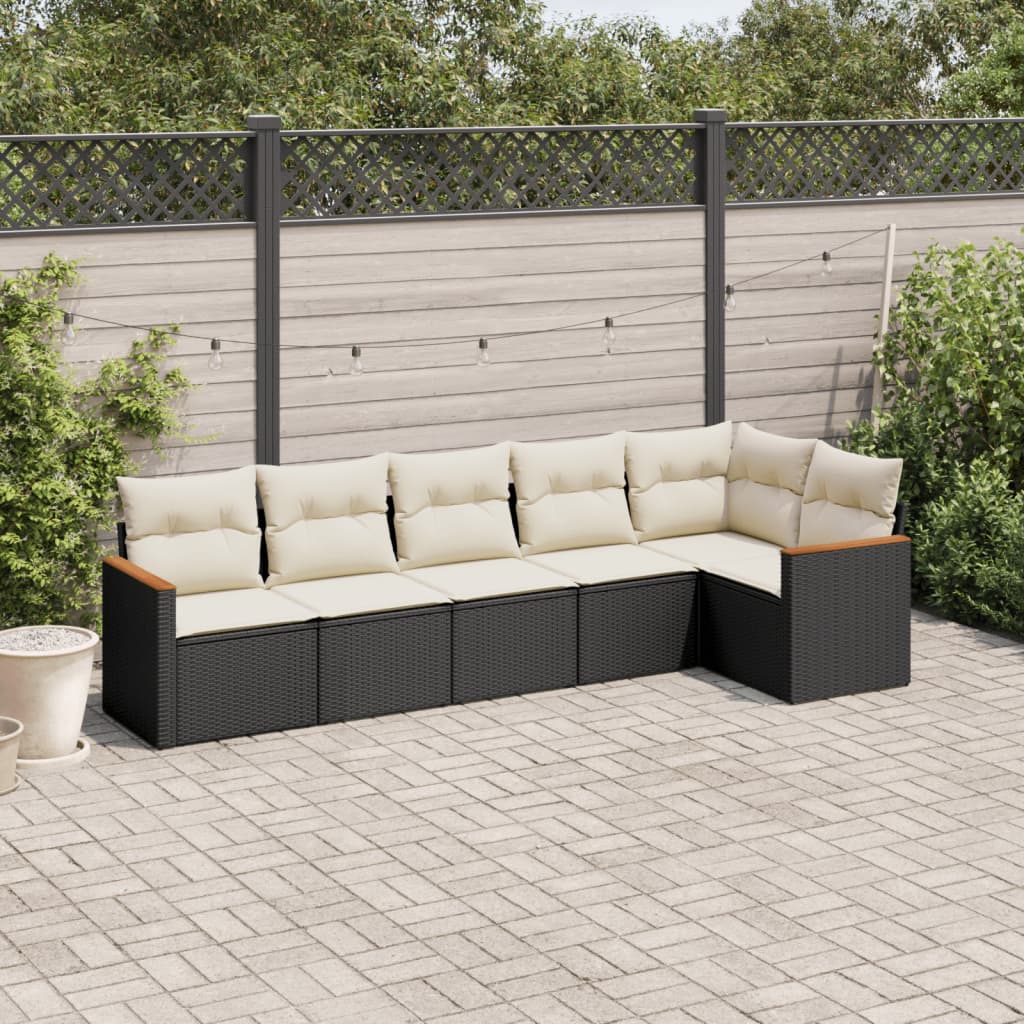 6-delige Loungeset met kussens poly rattan zwart is nu te koop bij PeponiXL, paradijselijk wonen!