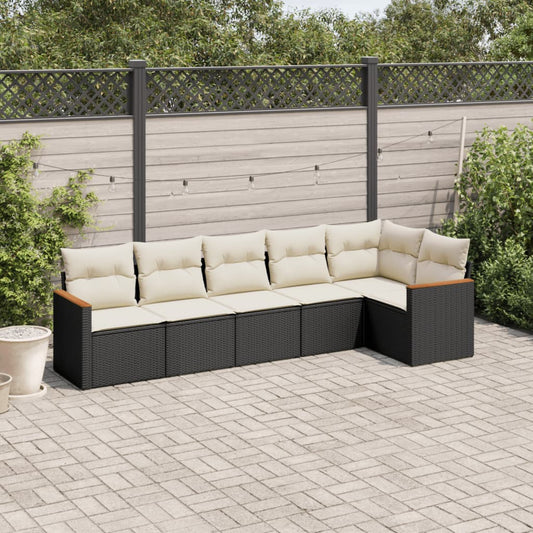 6-delige Loungeset met kussens poly rattan zwart is nu te koop bij PeponiXL, paradijselijk wonen!
