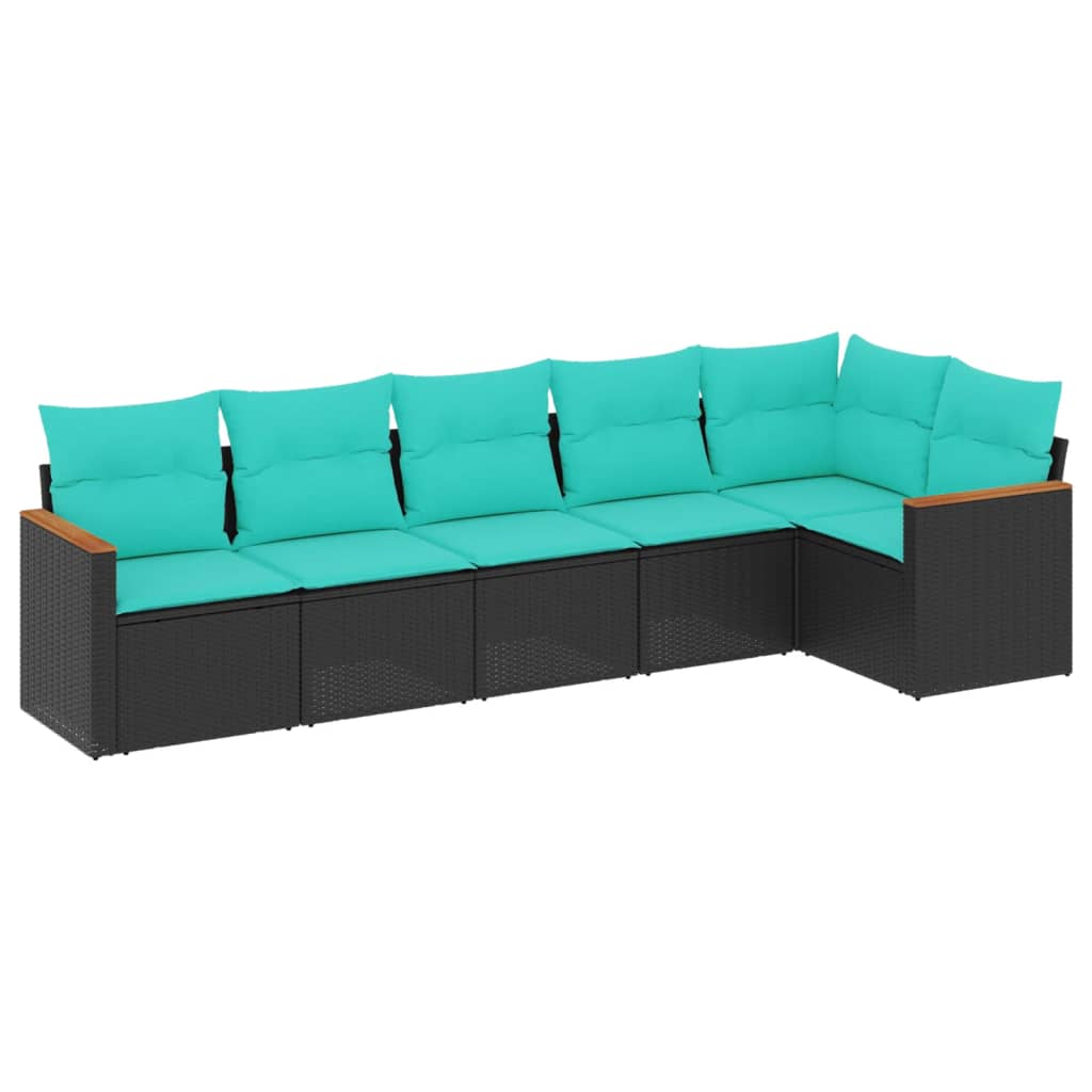 6-delige tuinbankset met kussens van zwart polyrotan is nu te koop bij PeponiXL, paradijselijk wonen!