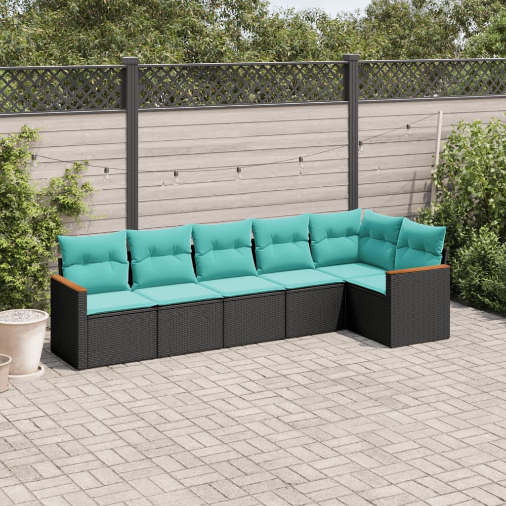 6-delige tuinbankset met kussens van zwart polyrotan is nu te koop bij PeponiXL, paradijselijk wonen!