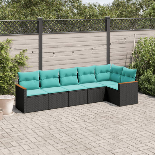 6-delige tuinbankset met kussens van zwart polyrotan is nu te koop bij PeponiXL, paradijselijk wonen!