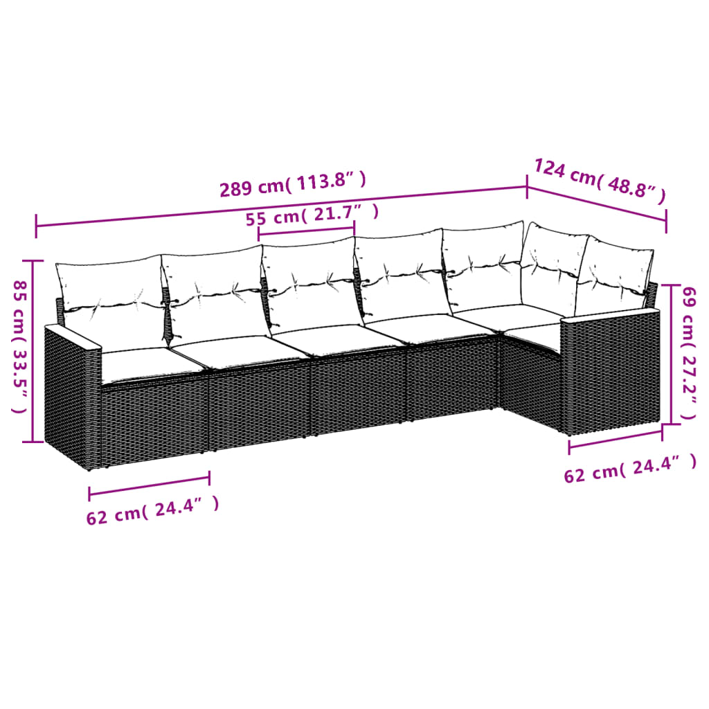 6-delige Loungeset met kussens poly rattan beige is nu te koop bij PeponiXL, paradijselijk wonen!