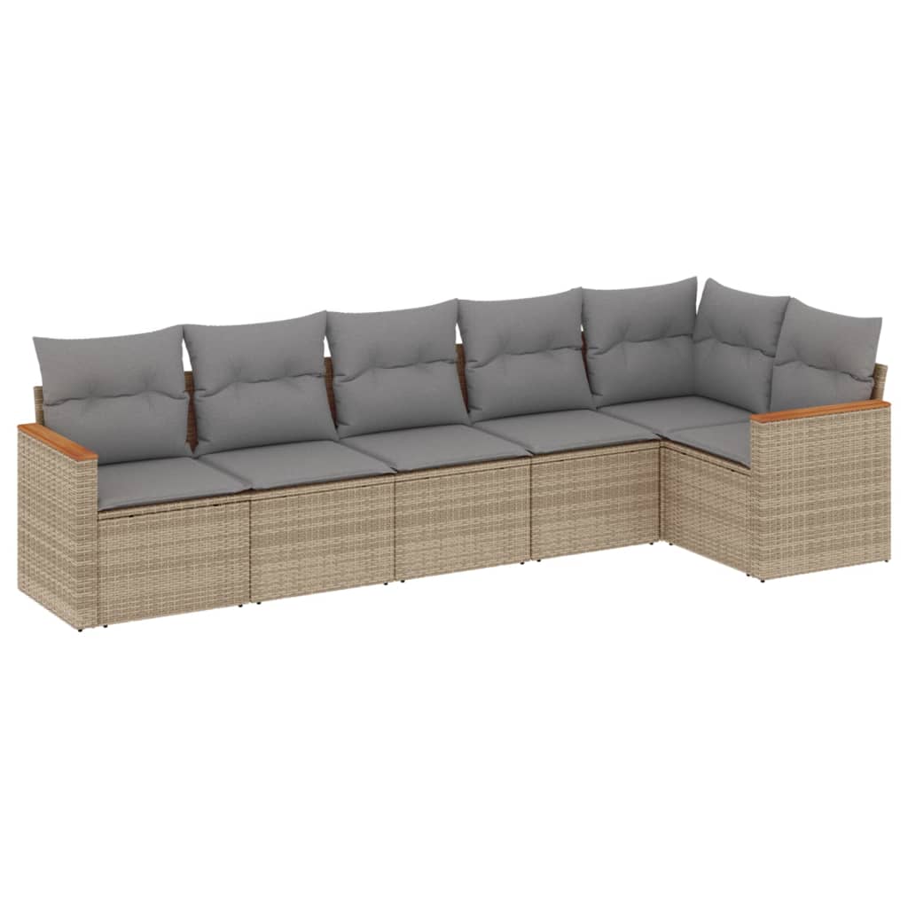 6-delige Loungeset met kussens poly rattan gemengd beige is nu te koop bij PeponiXL, paradijselijk wonen!