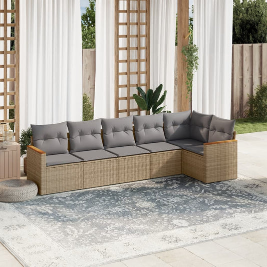 6-delige Loungeset met kussens poly rattan gemengd beige is nu te koop bij PeponiXL, paradijselijk wonen!