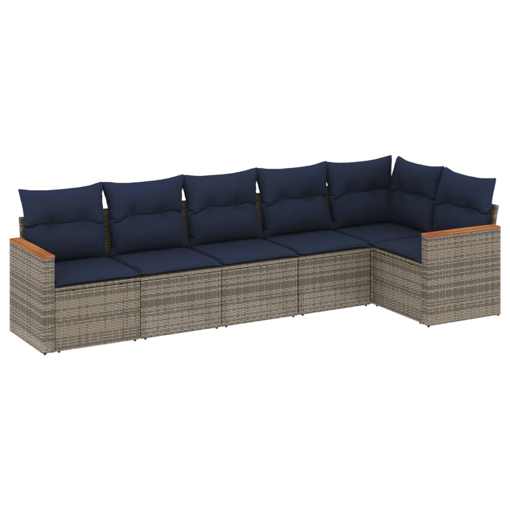 6-delige tuinbankset met kussens, grijs polyrotan is nu te koop bij PeponiXL, paradijselijk wonen!