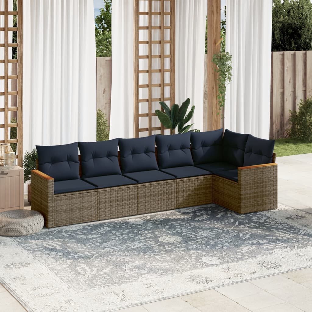 6-delige tuinbankset met kussens, grijs polyrotan is nu te koop bij PeponiXL, paradijselijk wonen!