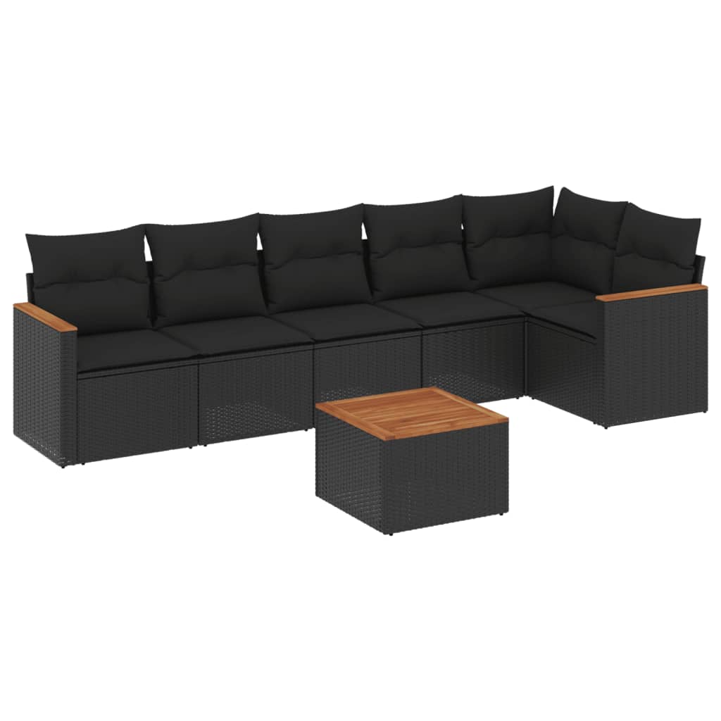 7-delige Loungeset met kussens poly rattan zwart is nu te koop bij PeponiXL, paradijselijk wonen!