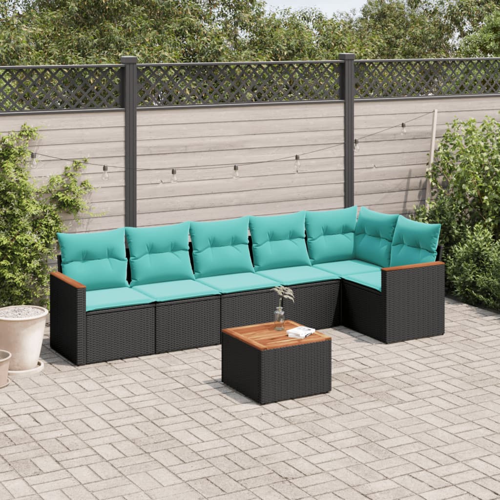 7-delige tuinbankset met kussens van zwart polyrotan is nu te koop bij PeponiXL, paradijselijk wonen!