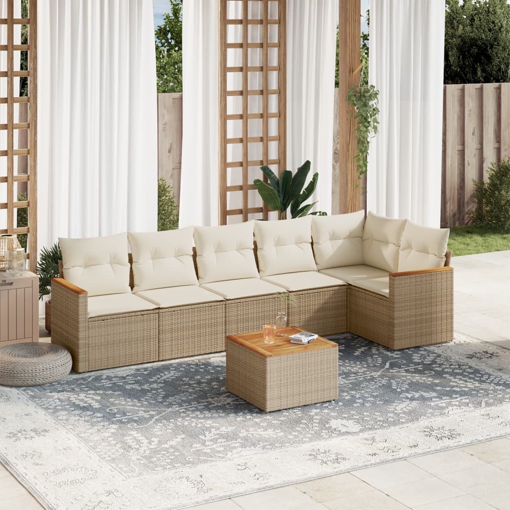 7-delige Loungeset met kussens poly rattan beige is nu te koop bij PeponiXL, paradijselijk wonen!