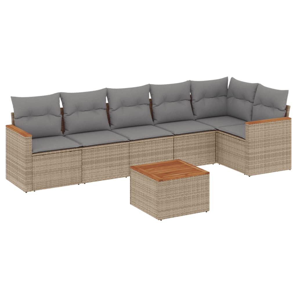 7-delige Loungeset met kussens poly rattan gemengd beige is nu te koop bij PeponiXL, paradijselijk wonen!