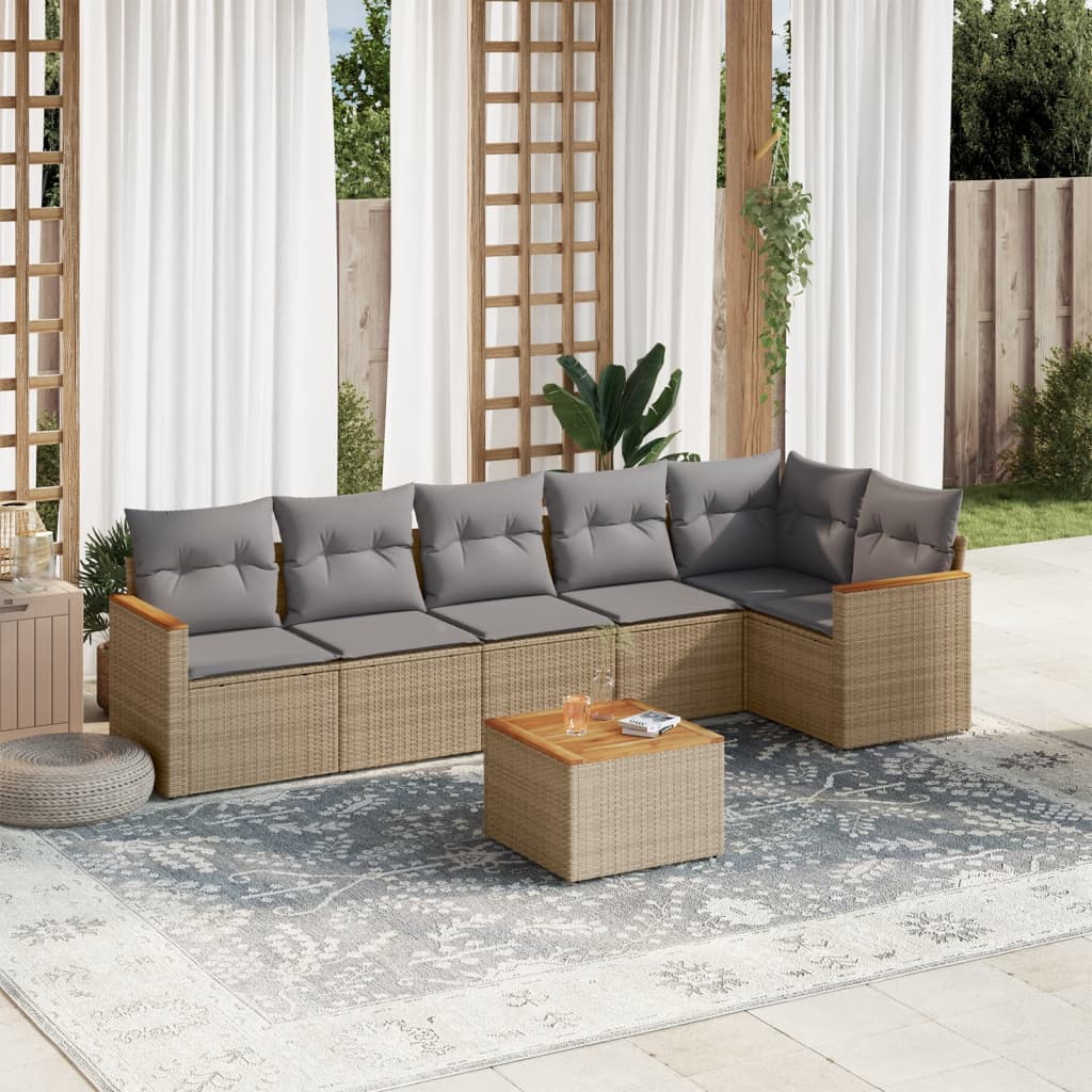 7-delige Loungeset met kussens poly rattan gemengd beige is nu te koop bij PeponiXL, paradijselijk wonen!