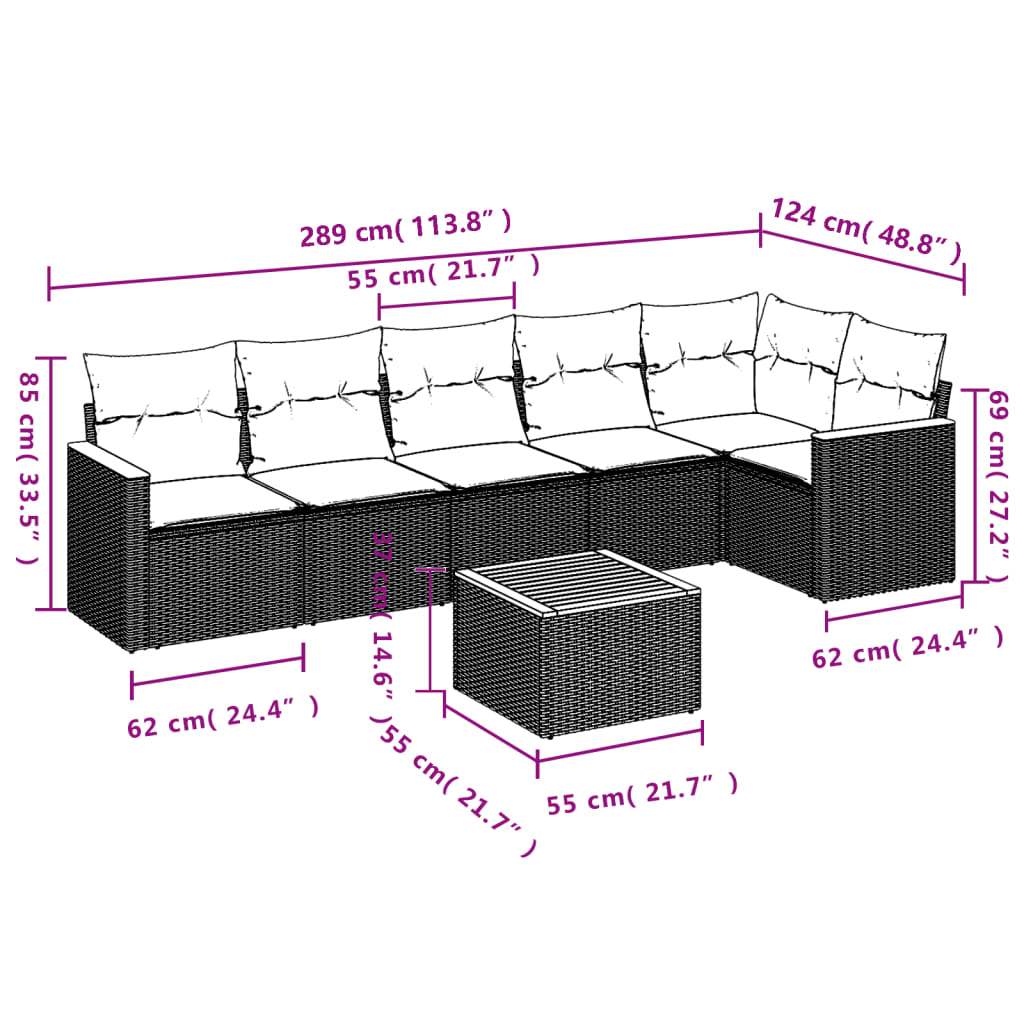 7-delige Loungeset met kussens poly rattan grijs is nu te koop bij PeponiXL, paradijselijk wonen!