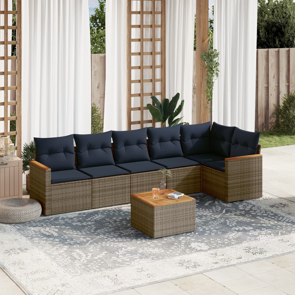 7-delige tuinbankset met kussens, grijs polyrotan is nu te koop bij PeponiXL, paradijselijk wonen!