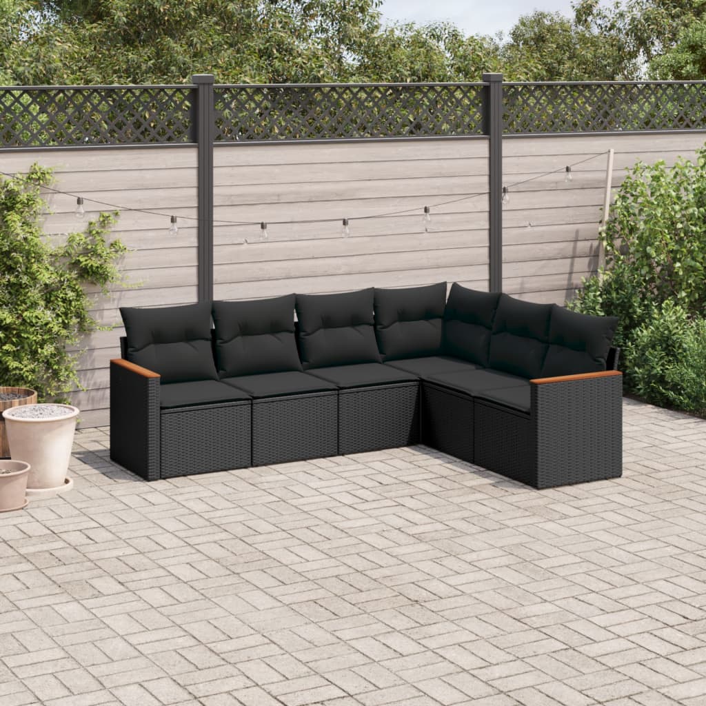 6-delige Loungeset met kussens poly rattan zwart is nu te koop bij PeponiXL, paradijselijk wonen!