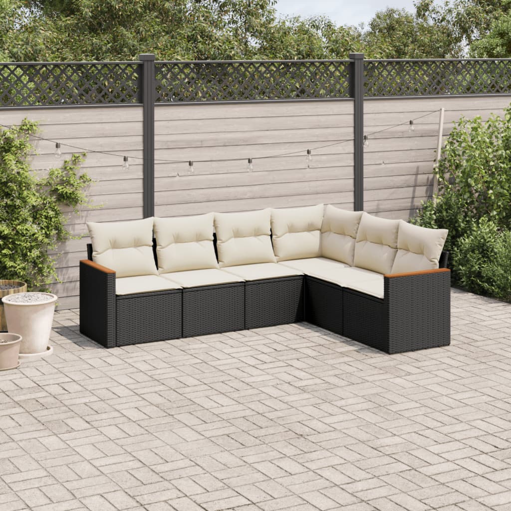 6-delige Loungeset met kussens poly rattan zwart is nu te koop bij PeponiXL, paradijselijk wonen!