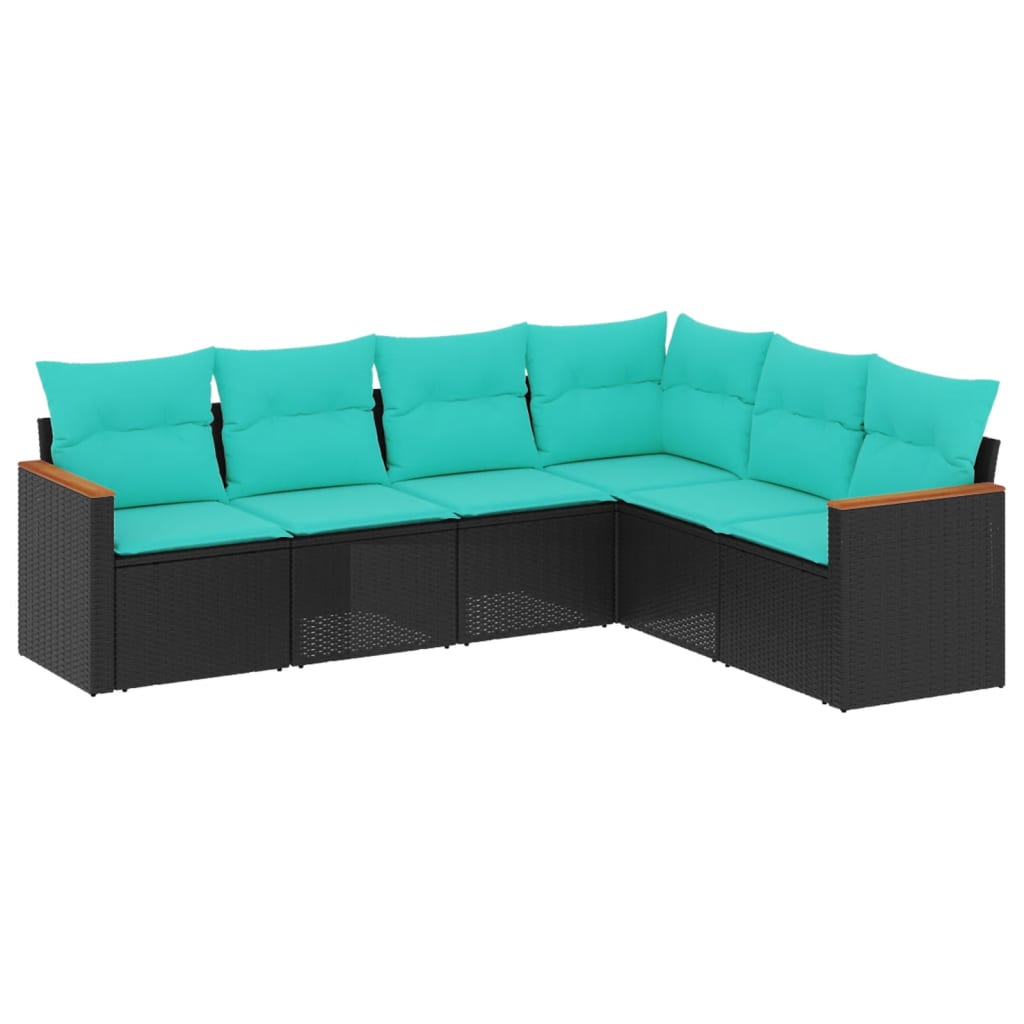6-delige tuinbankset met kussens van zwart polyrotan is nu te koop bij PeponiXL, paradijselijk wonen!