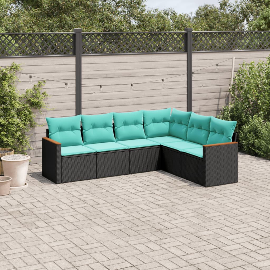 6-delige tuinbankset met kussens van zwart polyrotan is nu te koop bij PeponiXL, paradijselijk wonen!