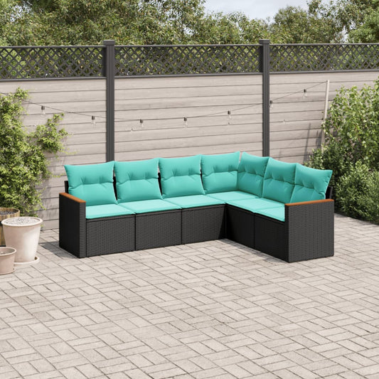 6-delige tuinbankset met kussens van zwart polyrotan is nu te koop bij PeponiXL, paradijselijk wonen!