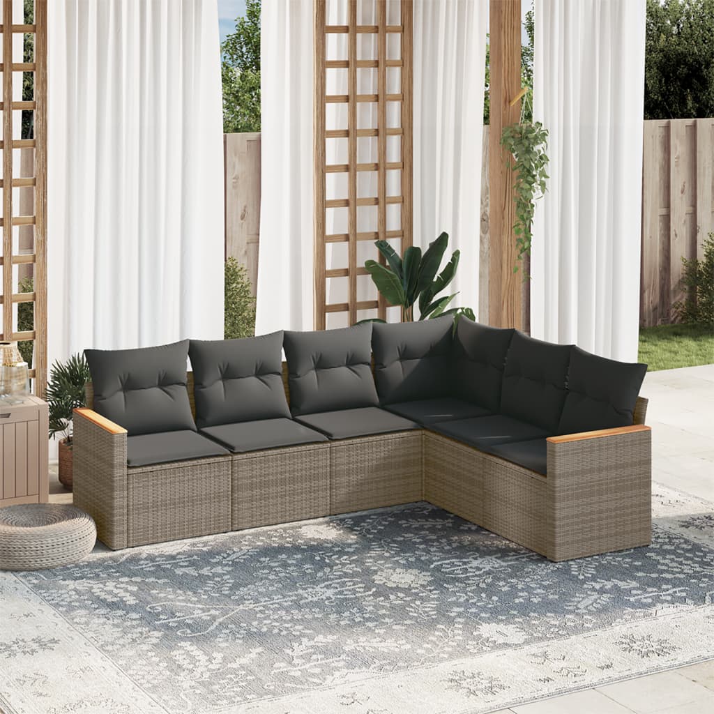 6-delige Loungeset met kussens poly rattan grijs is nu te koop bij PeponiXL, paradijselijk wonen!