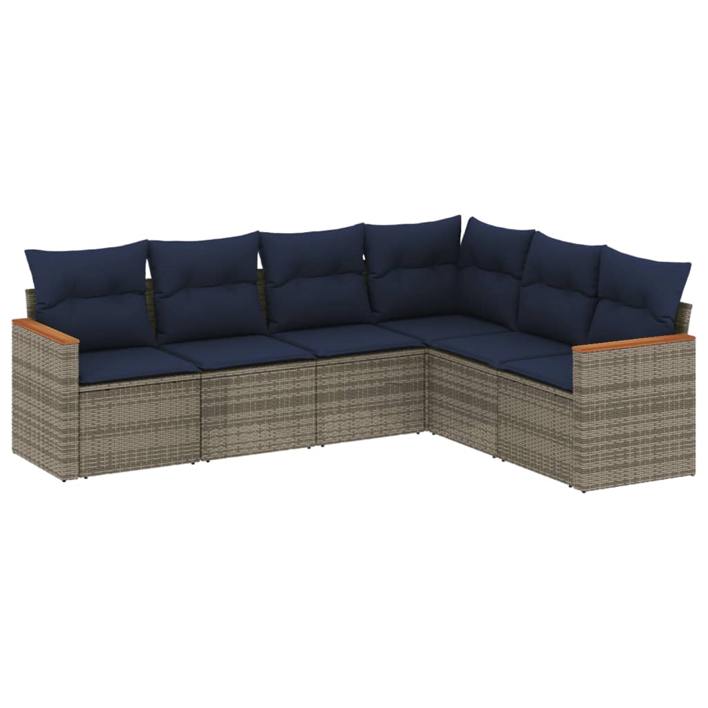 6-delige tuinbankset met kussens, grijs polyrotan is nu te koop bij PeponiXL, paradijselijk wonen!