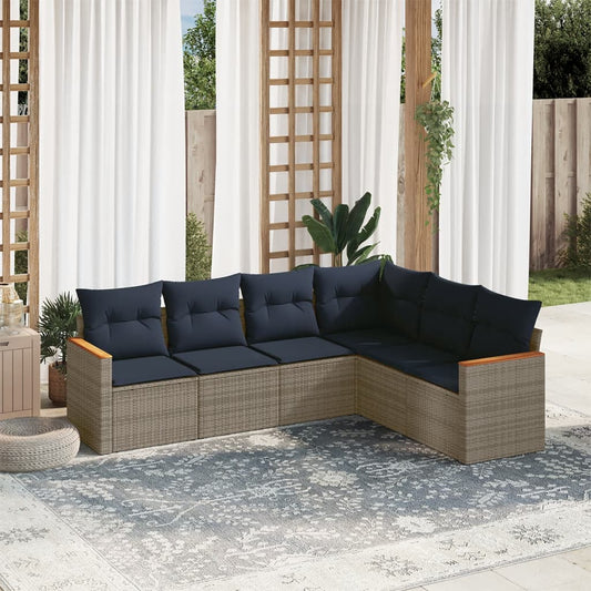 6-delige tuinbankset met kussens, grijs polyrotan is nu te koop bij PeponiXL, paradijselijk wonen!
