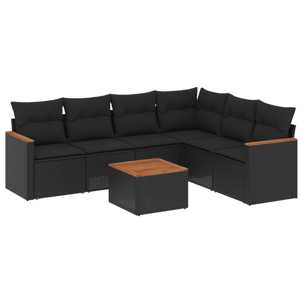 7-delige Loungeset met kussens poly rattan zwart is nu te koop bij PeponiXL, paradijselijk wonen!