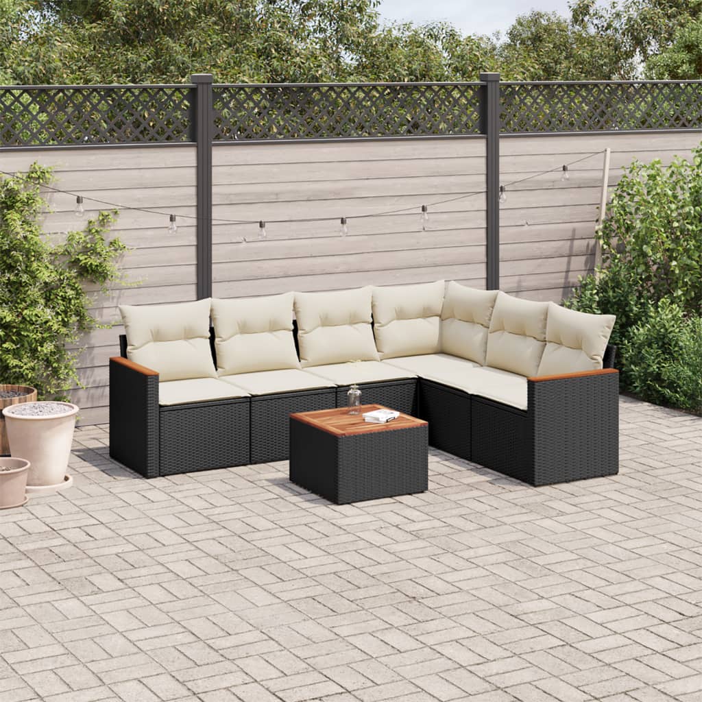 7-delige Loungeset met kussens poly rattan zwart is nu te koop bij PeponiXL, paradijselijk wonen!
