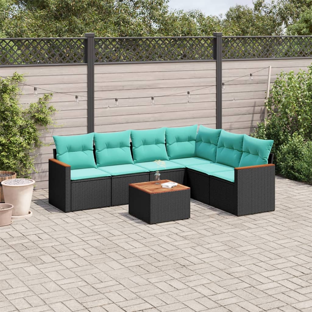 7-delige tuinbankset met kussens van zwart polyrotan is nu te koop bij PeponiXL, paradijselijk wonen!