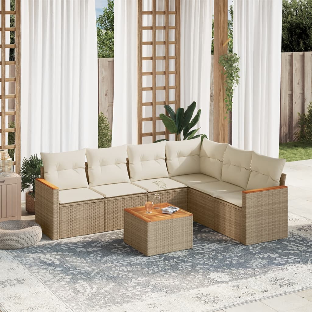7-delige Loungeset met kussens poly rattan beige is nu te koop bij PeponiXL, paradijselijk wonen!