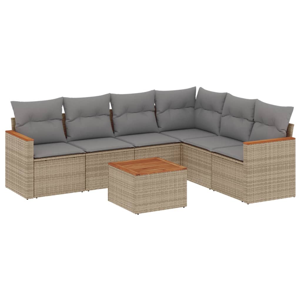 7-delige Loungeset met kussens poly rattan gemengd beige is nu te koop bij PeponiXL, paradijselijk wonen!