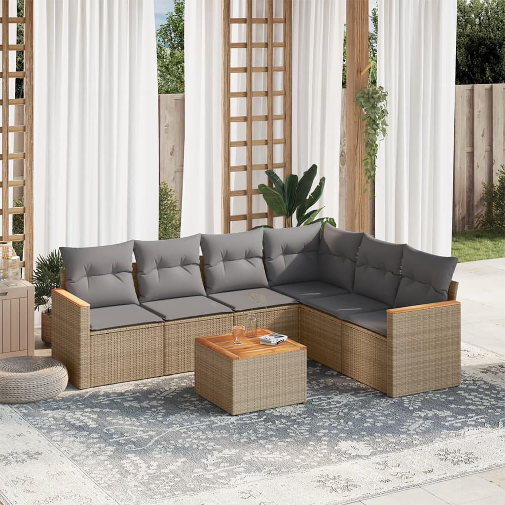 7-delige Loungeset met kussens poly rattan gemengd beige is nu te koop bij PeponiXL, paradijselijk wonen!