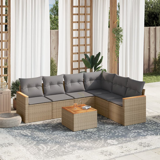 7-delige Loungeset met kussens poly rattan gemengd beige is nu te koop bij PeponiXL, paradijselijk wonen!