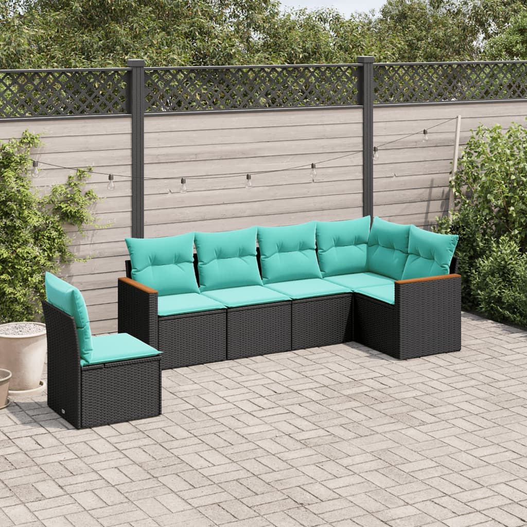6-delige tuinbankset met kussens van zwart polyrotan is nu te koop bij PeponiXL, paradijselijk wonen!