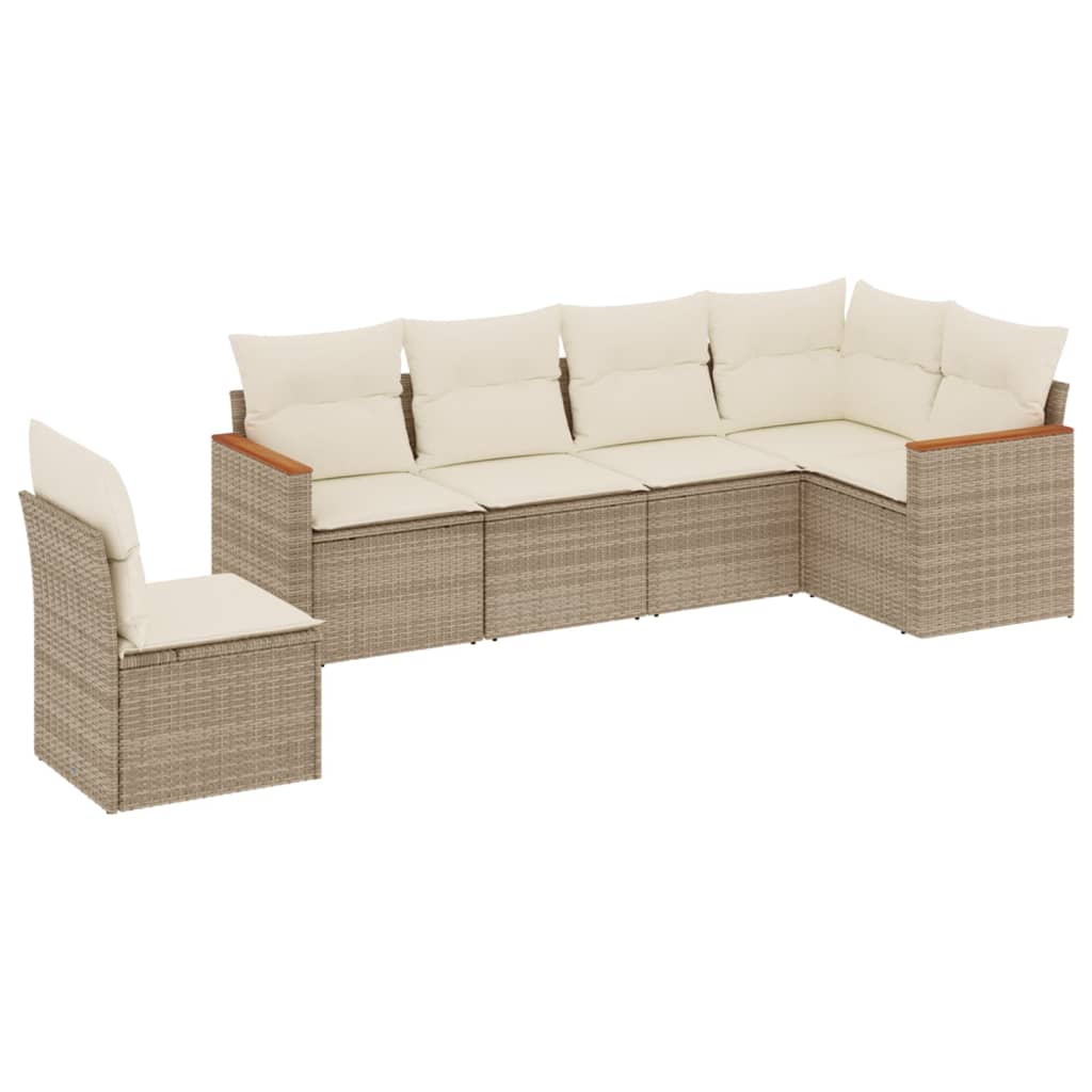 6-delige Loungeset met kussens poly rattan beige is nu te koop bij PeponiXL, paradijselijk wonen!