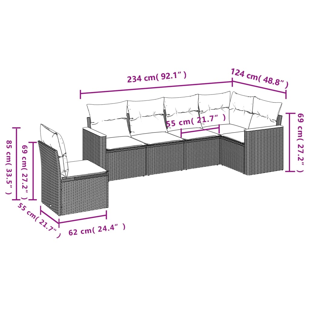 6-delige Loungeset met kussens poly rattan grijs is nu te koop bij PeponiXL, paradijselijk wonen!