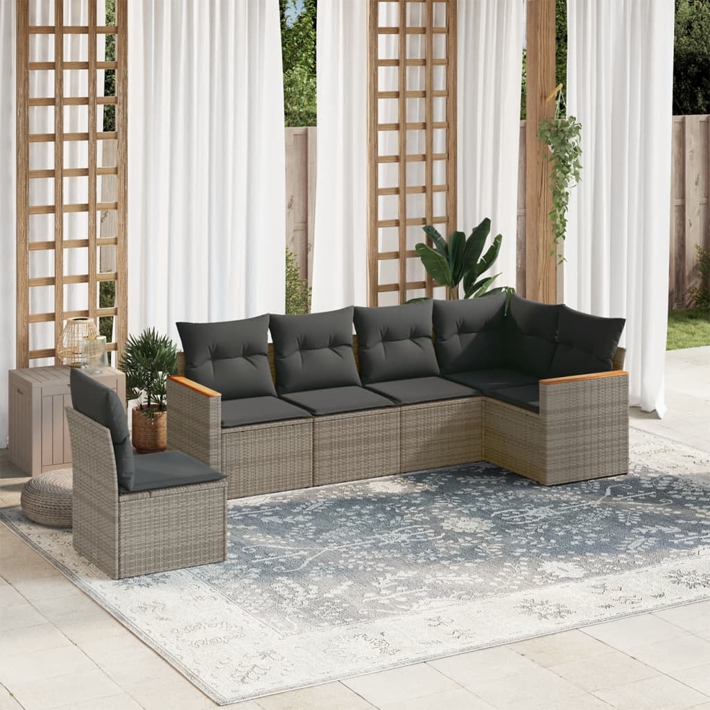 6-delige Loungeset met kussens poly rattan grijs is nu te koop bij PeponiXL, paradijselijk wonen!