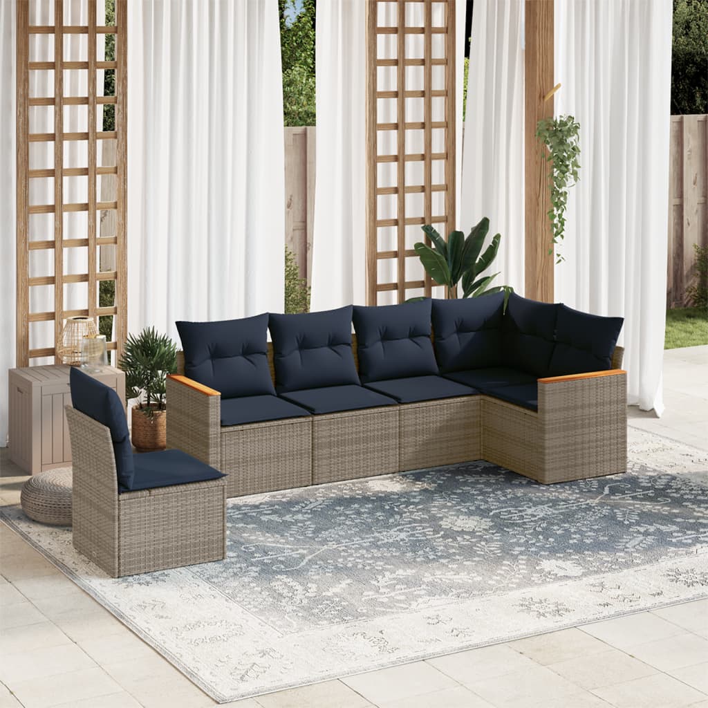 6-delige tuinbankset met kussens, grijs polyrotan is nu te koop bij PeponiXL, paradijselijk wonen!