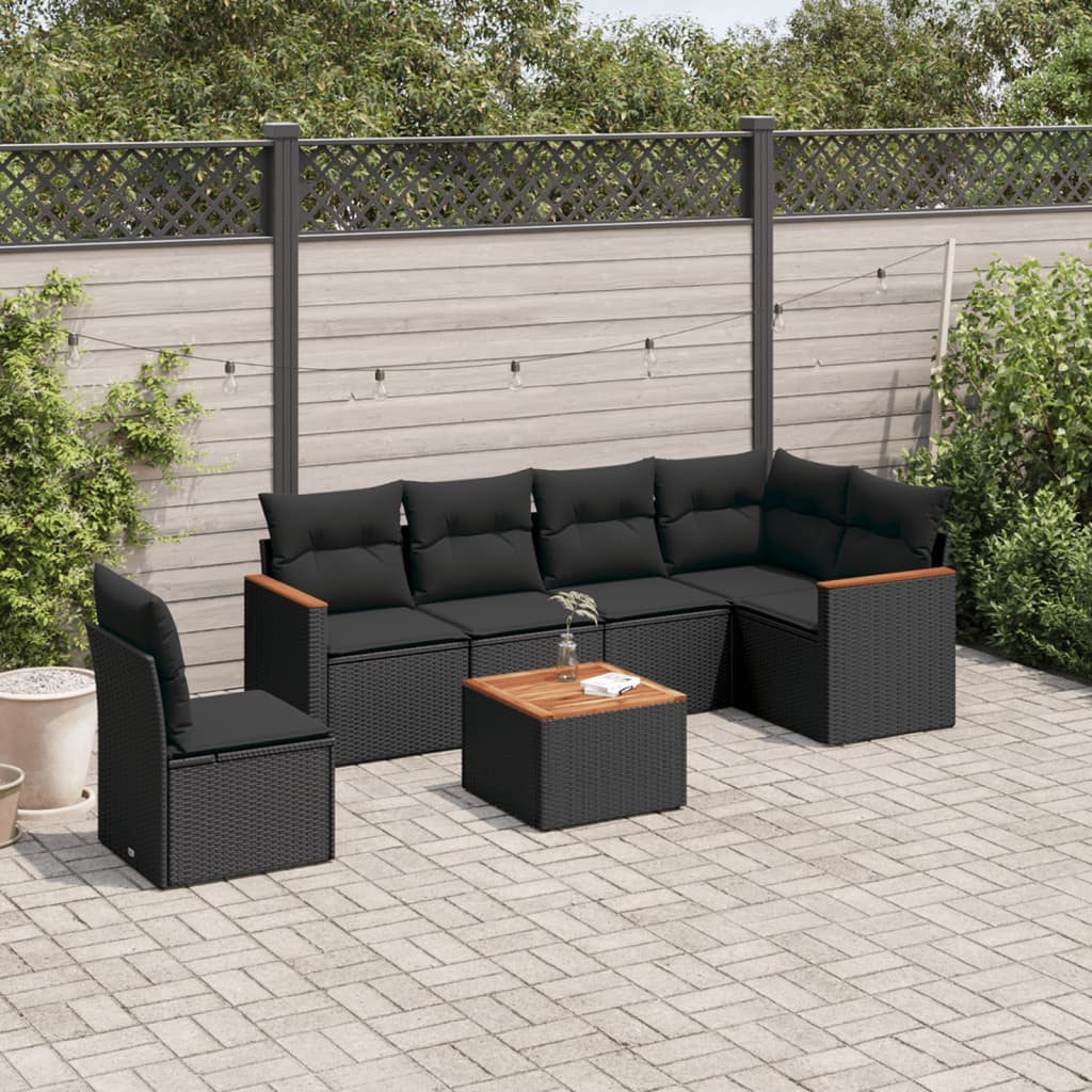 7-delige Loungeset met kussens poly rattan zwart is nu te koop bij PeponiXL, paradijselijk wonen!