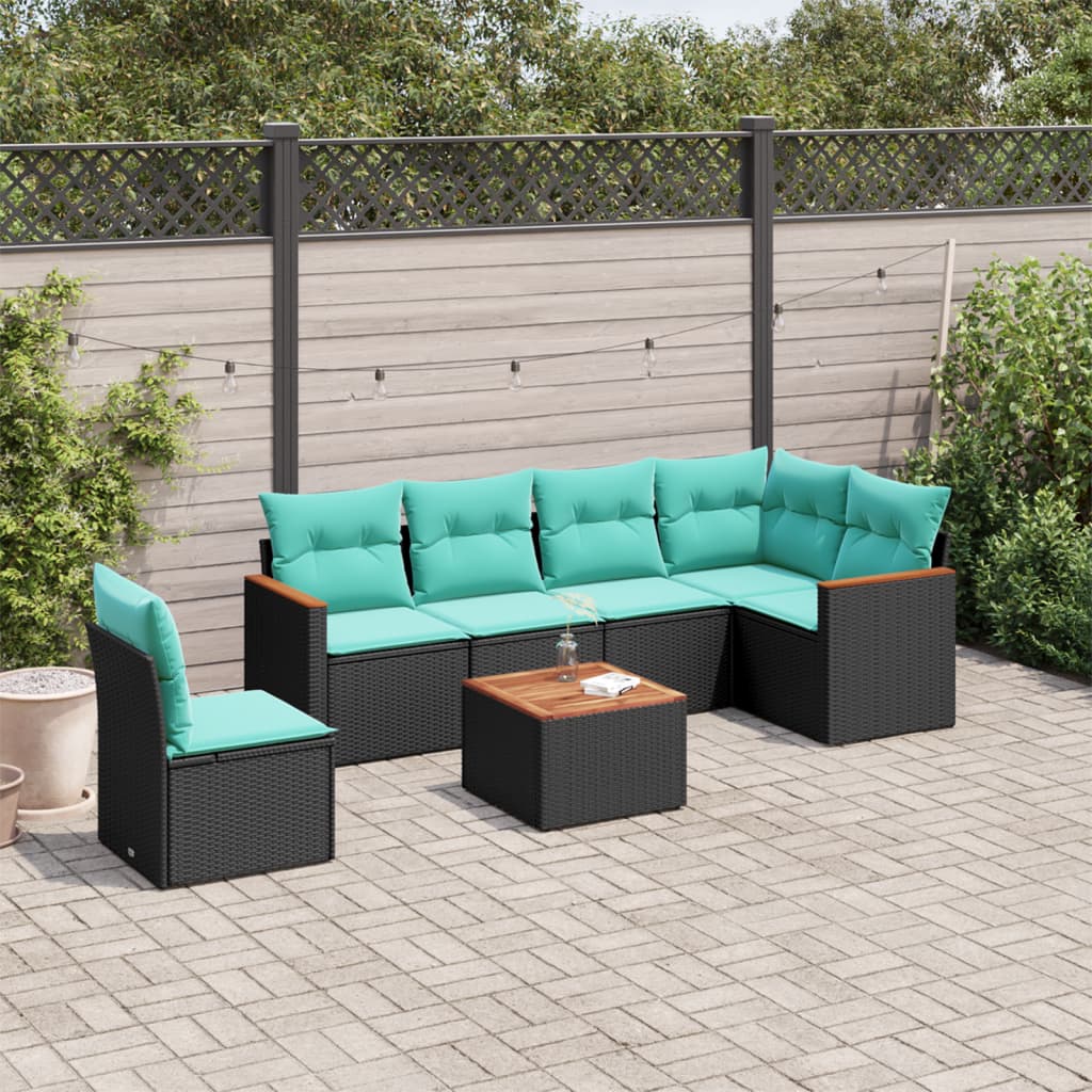 7-delige tuinbankset met kussens van zwart polyrotan is nu te koop bij PeponiXL, paradijselijk wonen!