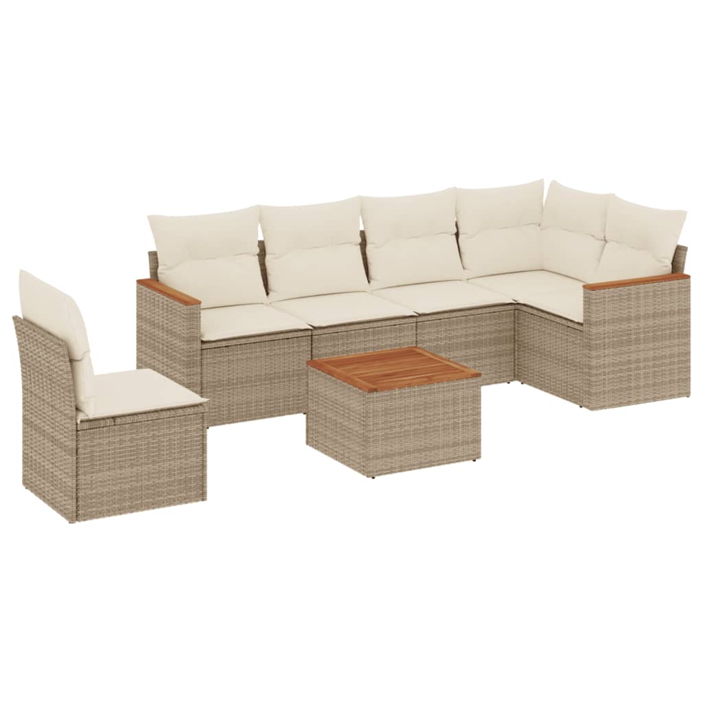 7-delige Loungeset met kussens poly rattan beige is nu te koop bij PeponiXL, paradijselijk wonen!