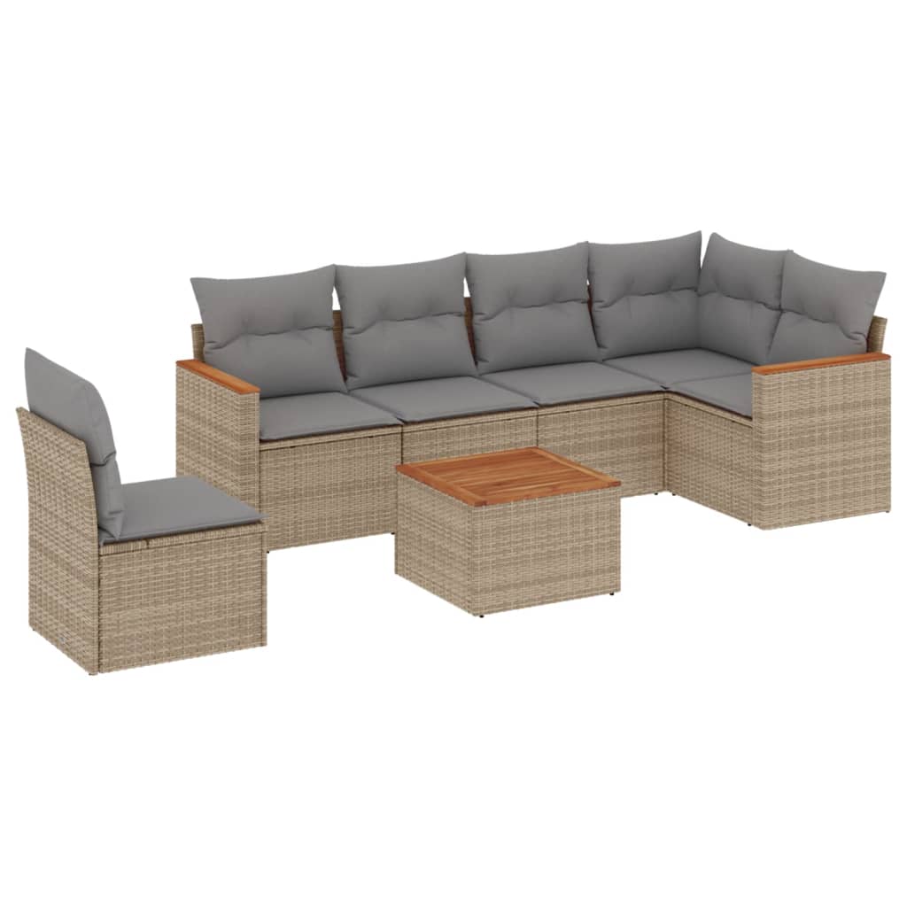 7-delige Loungeset met kussens poly rattan gemengd beige is nu te koop bij PeponiXL, paradijselijk wonen!