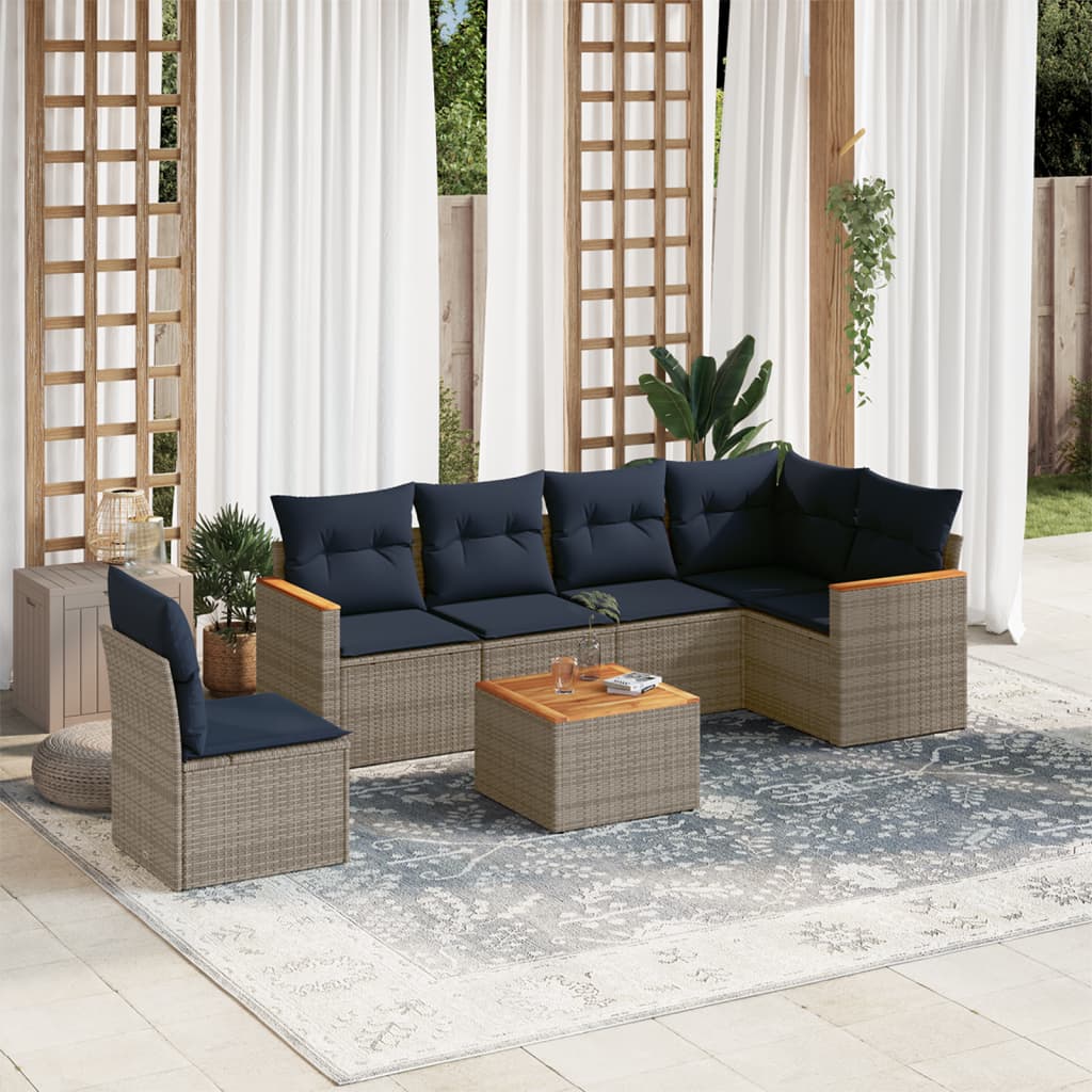 7-delige tuinbankset met kussens, grijs polyrotan is nu te koop bij PeponiXL, paradijselijk wonen!