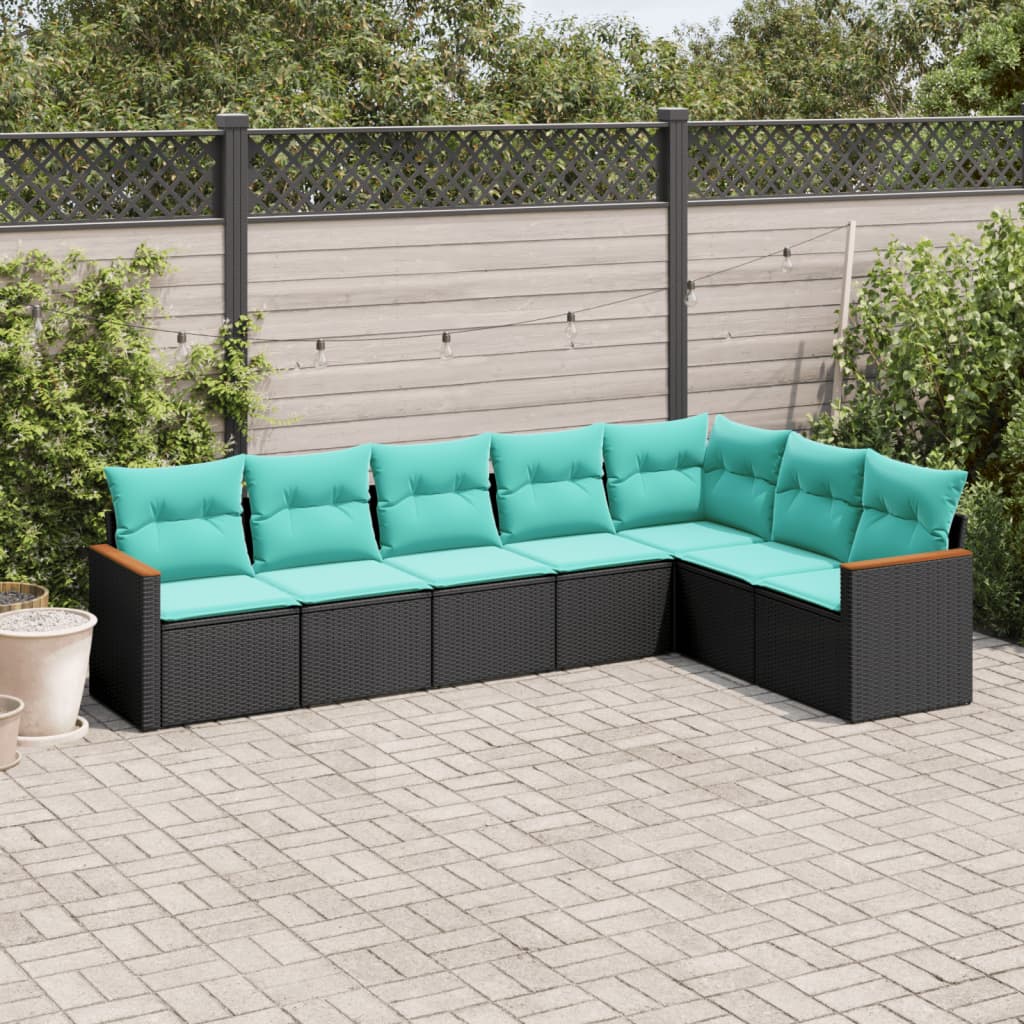 7-delige tuinbankset met kussens van zwart polyrotan is nu te koop bij PeponiXL, paradijselijk wonen!