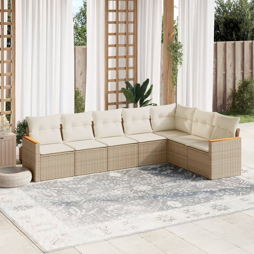 7-delige Loungeset met kussens poly rattan beige is nu te koop bij PeponiXL, paradijselijk wonen!