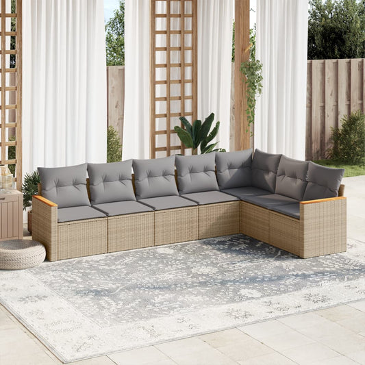 7-delige Loungeset met kussens poly rattan gemengd beige is nu te koop bij PeponiXL, paradijselijk wonen!